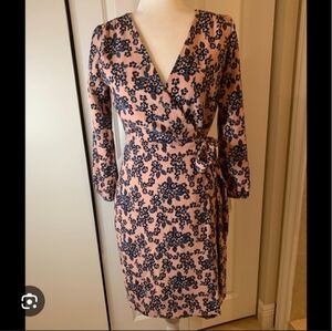 Sz 18 J CREW Elegant Pink and Black Floral Wrap Dress